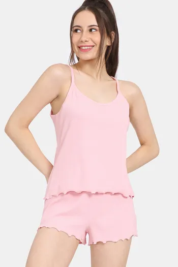 Buy Rosaline Cotton Ribbed Shorts Set - Coral Blush